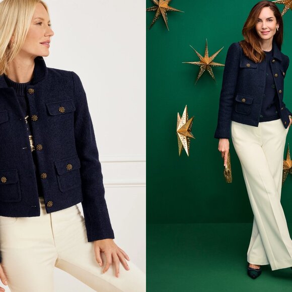 NWT TALBOTS petite Berkshire Wool Blend Crop Jacket in navy (16P) - Picture 1 of 6